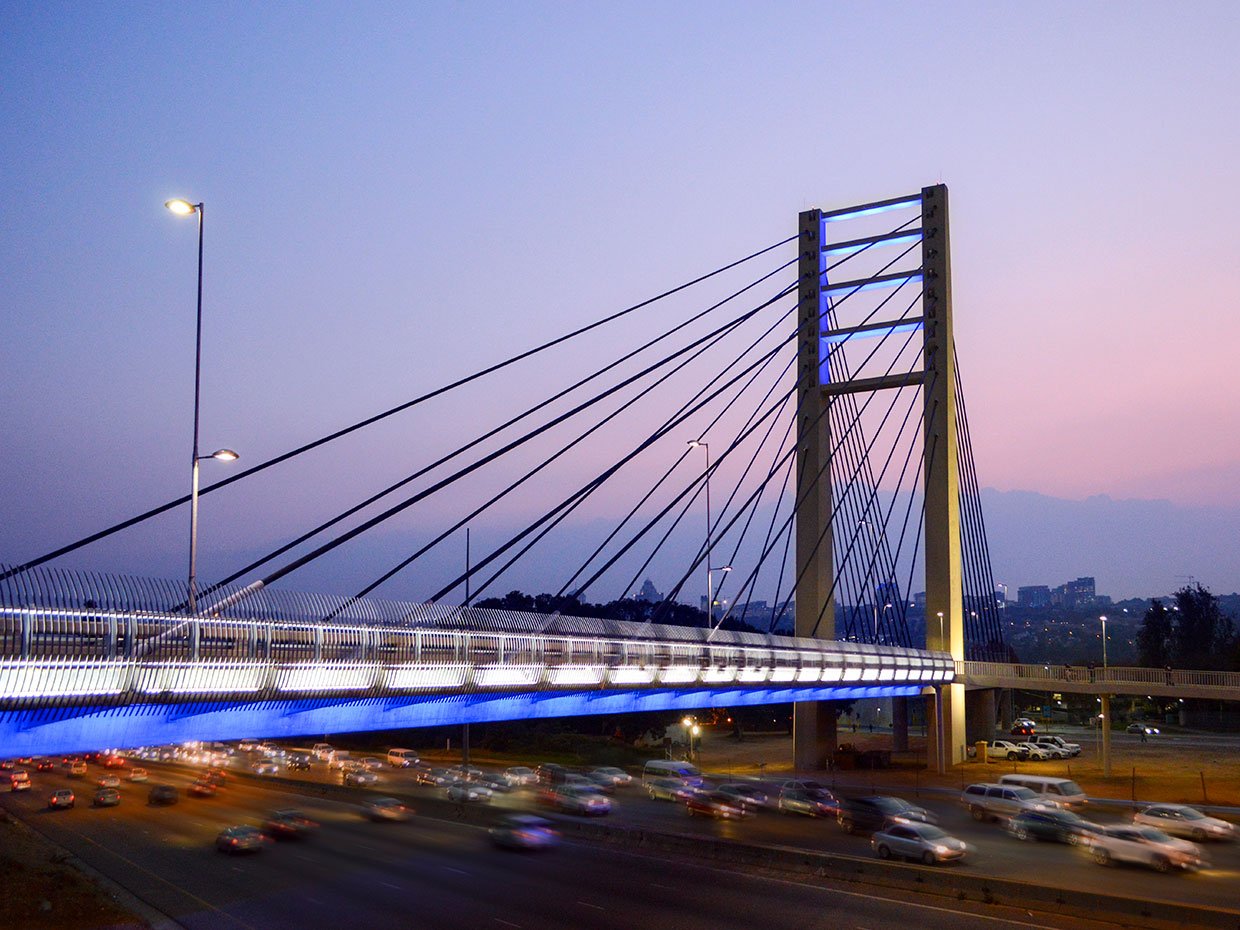 Rea Vaya Bridge not only cut travel time for residents but created an iconic landmark by night