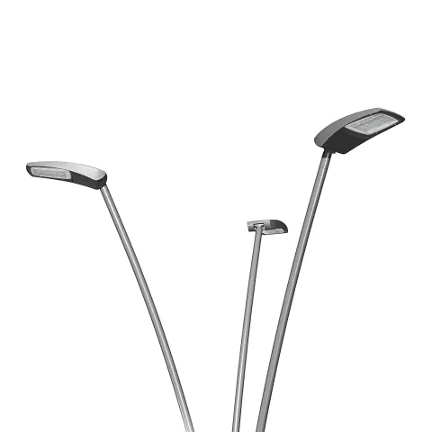 Das THYLIA-Sortiment an Masten bietet 4 verschiedene Standfüße, kombiniert mit geraden oder gebogenen Armen.